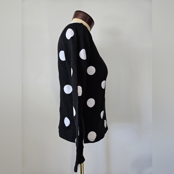 MAISON JULES Black and White Polka Dot Collared Women's Top with Cat. Size Small - Picture 4 of 10